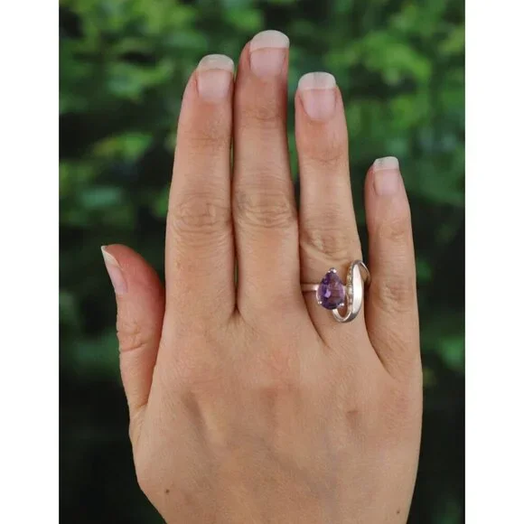 Sterling Silver Natural Purple Amethyst Ring Size 7 1/2 - Picture 2 of 9